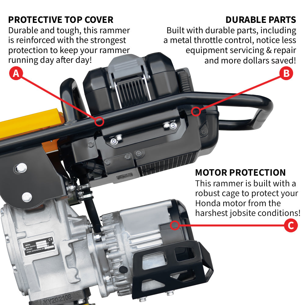 Tomahawk 2.4 HP Battery Powered Vibratory Rammer Tamper Compactor with Honda GXE2.0S Motor