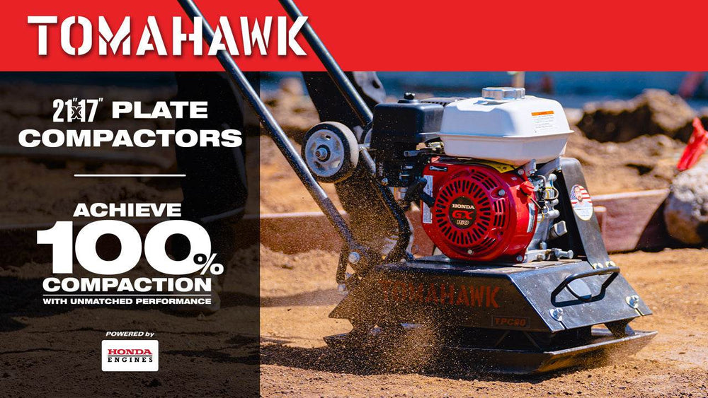 Tomahawk 5.5 HP Honda Vibratory Plate Compactor Tamper for Ground, Gravel, Dirt, Asphalt, Compaction - Machine Horizon