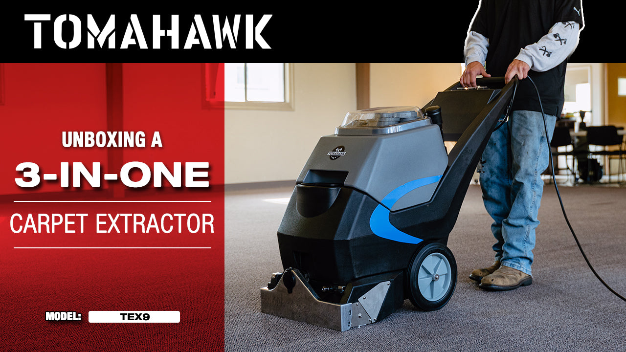 Tomahawk 3-in-1 Commercial Carpet Extractor Cleaner, 18” Width, 9 Gallon Dual Tanks, Dual 1000W Motors for Hotels, Offices & Upholstery