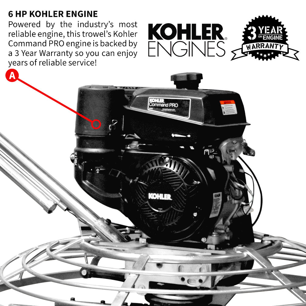 Tomahawk 36" Concrete Power Trowel 6HP Kohler Float Pan Screed Edge Cement Finishing Tool - Machine Horizon