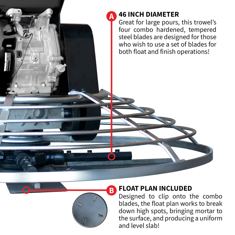 Tomahawk 46" Concrete Power Trowel 14HP Kohler Float Pan Screed Edge Cement Finishing Tool - Machine Horizon