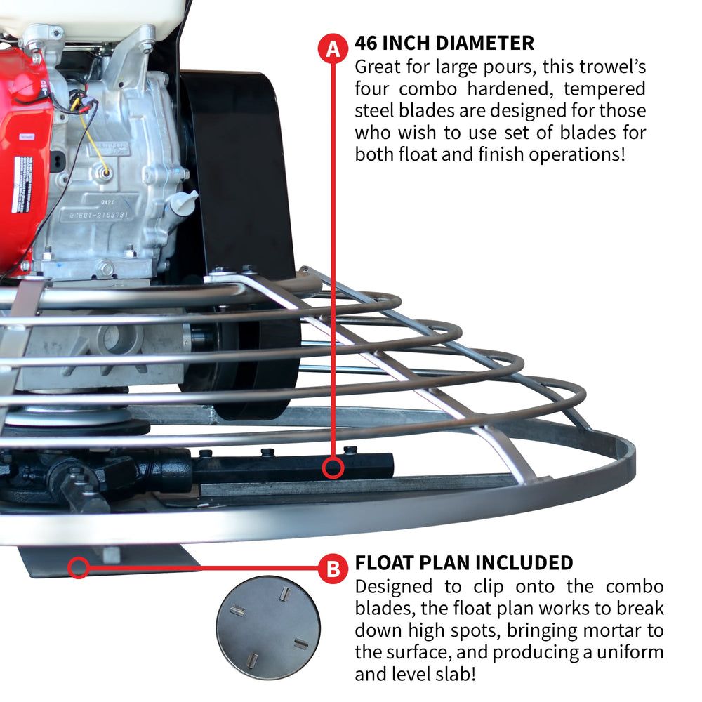 Tomahawk 46" Concrete Power Trowel 8.5HP Honda Combo Blades and Float Pan Cement Finishing Tool - Machine Horizon