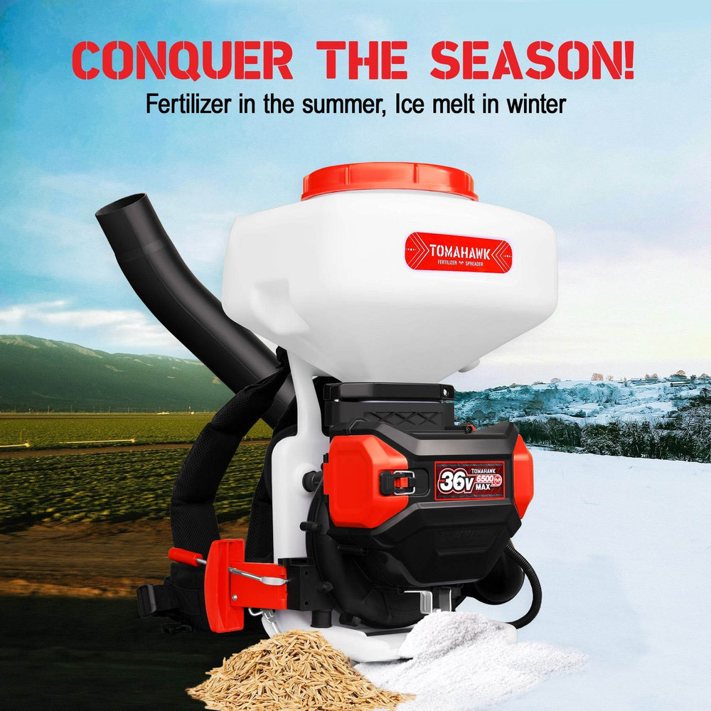 Tomahawk 5 Gal Battery-Powered Fertilizer Spreader Broadcast Lawn Seed Ice Melt Salt - Machine Horizon