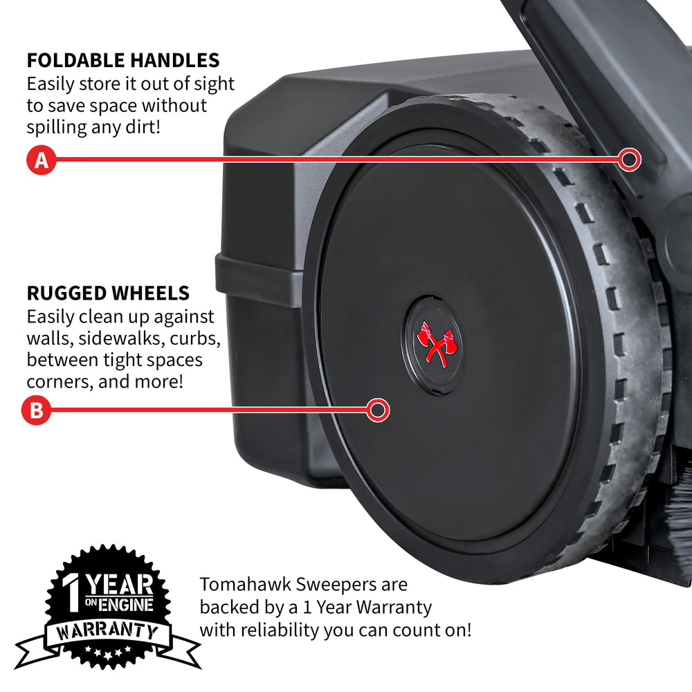 Tomahawk 30" Battery Powered Push Sweeper with Triple Power Brooms Electric Drive and Dust Suppression Sprayer - Machine Horizon