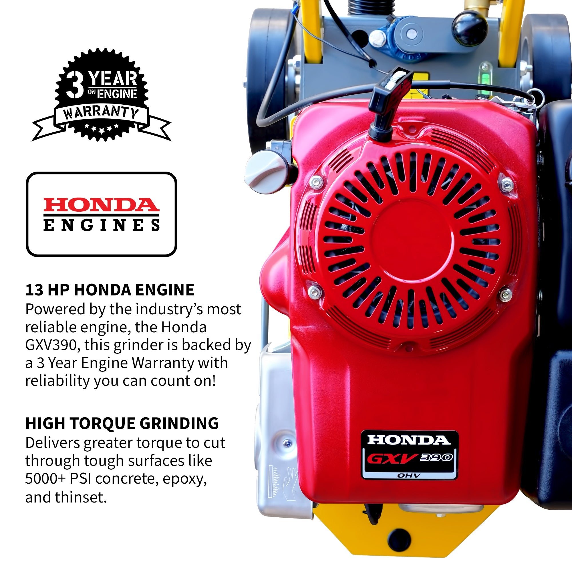 Tomahawk 10" Honda Concrete Floor Grinder 10HP GXV390 Motor for Smoothing, Floor Prep, Coatings