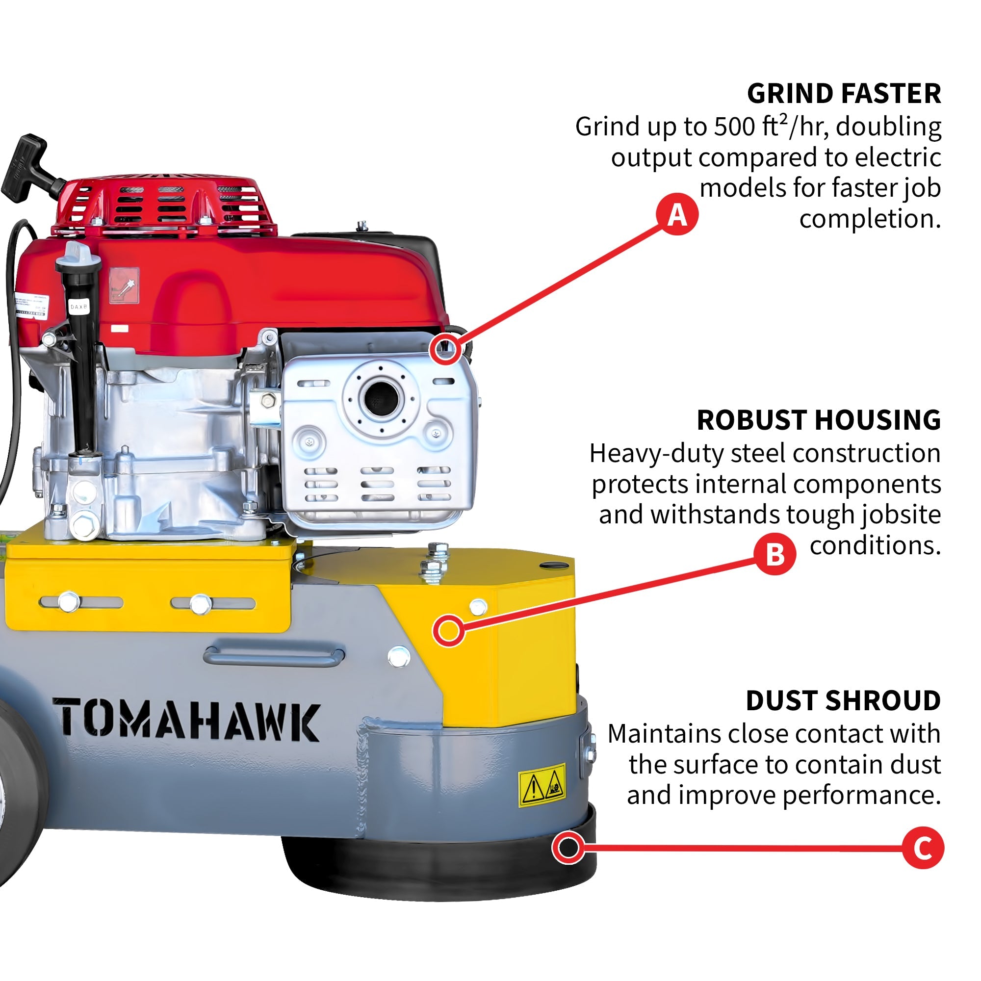 Tomahawk 10" Honda Concrete Floor Grinder 10HP GXV390 Motor for Smoothing, Floor Prep, Coatings