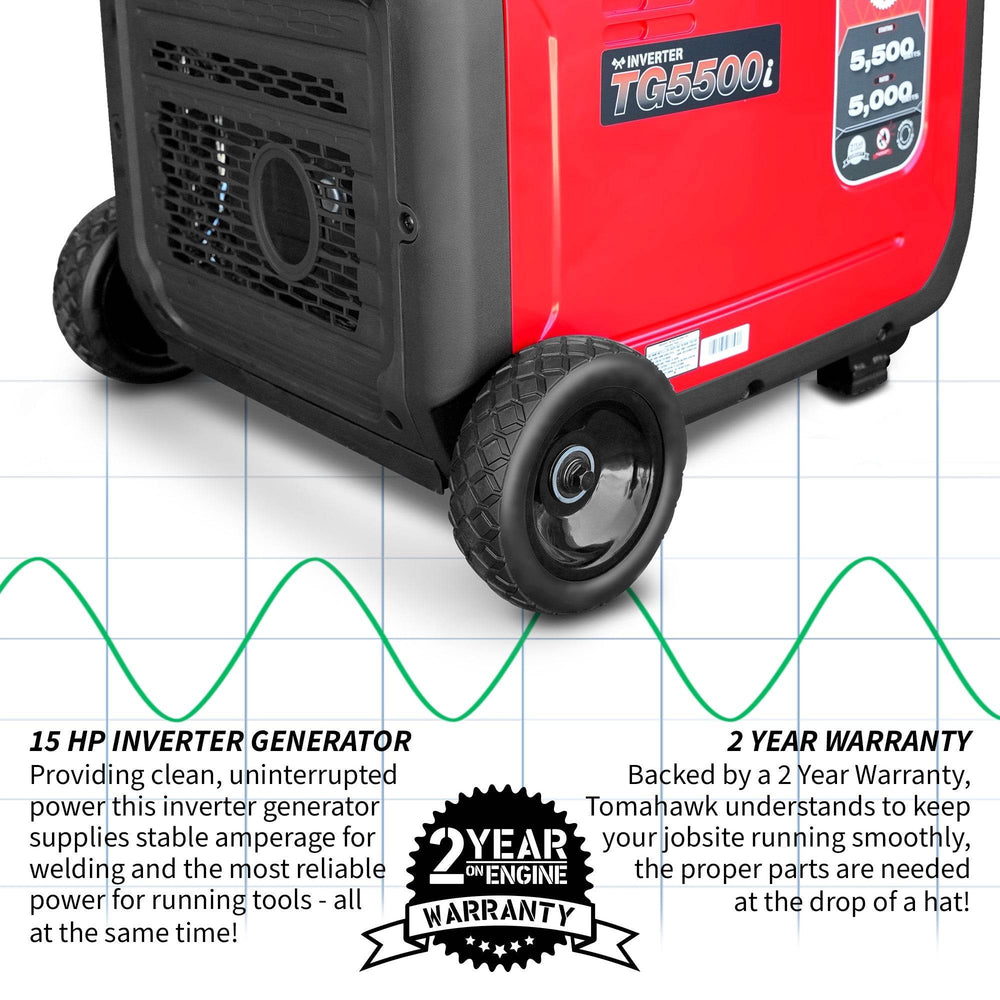 Tomahawk 5500 Watt Inverter Generator Super Quiet Portable Gas Power Professional Use - Machine Horizon