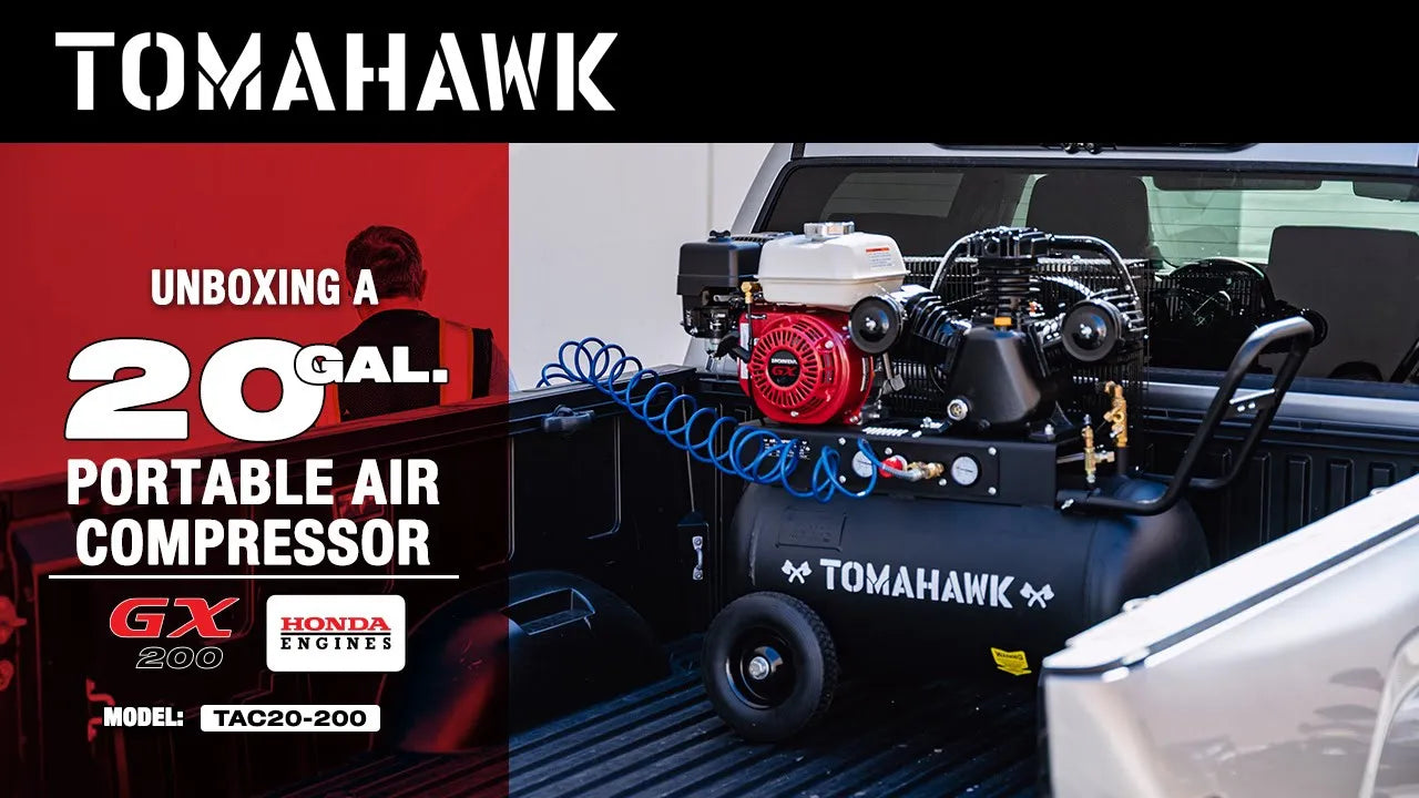 Tomahawk 20 Gallon Portable Air Compressor 6.5HP Honda GX200 Engine Horizontal Tank 13.5 CFM @ 90 PSI Gas-Powered