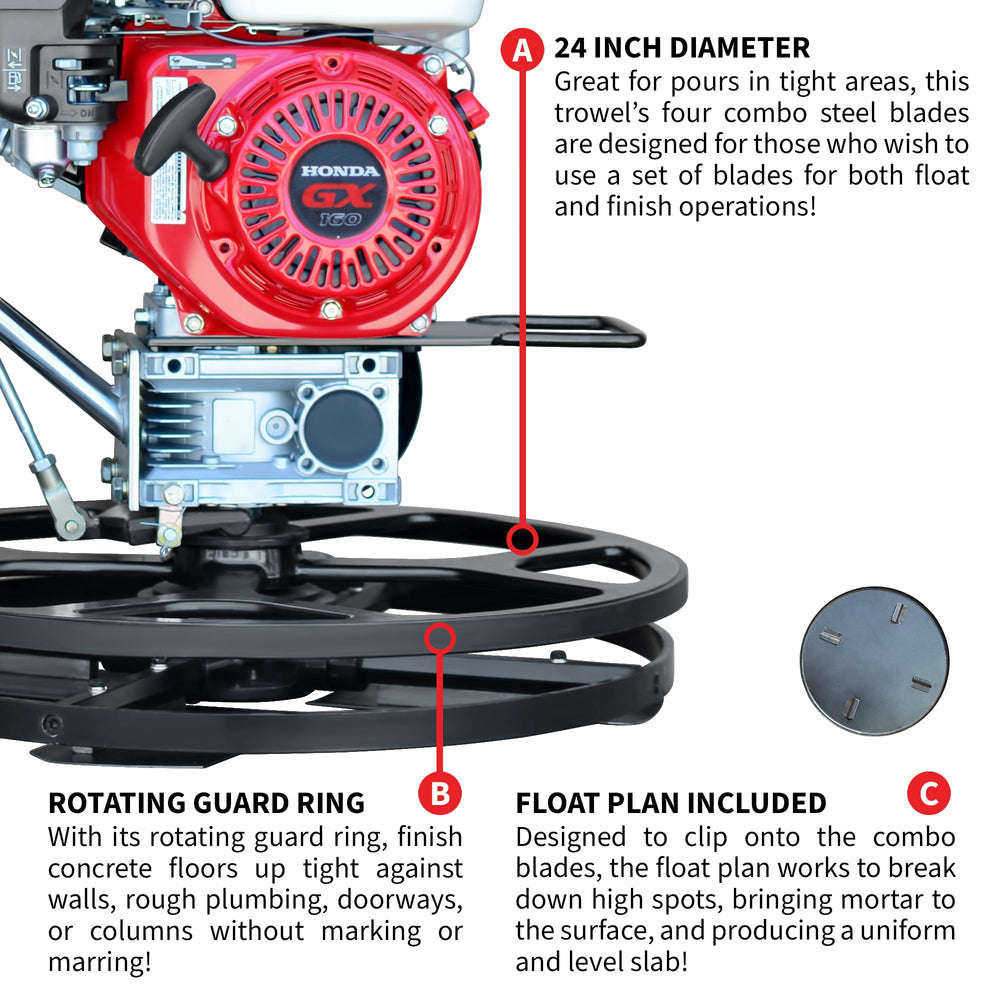 Tomahawk 24" Concrete Power Trowel Edger 5.5HP Honda Float Pan Blade Screed Finishing Tool - Machine Horizon