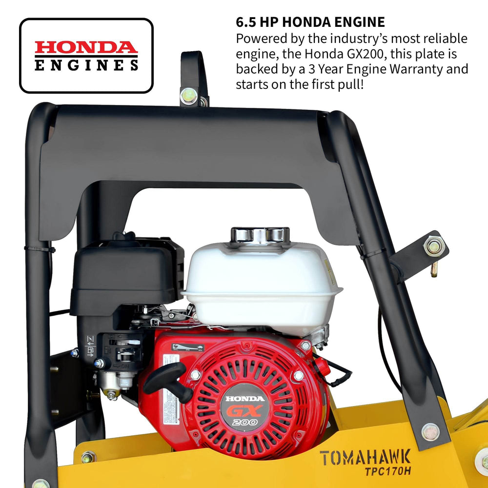 Tomahawk 6.5 HP Honda Reverse Hydraulic Plate Compactor for Asphalt, Aggregate, Cohesive Soil Compaction - Machine Horizon