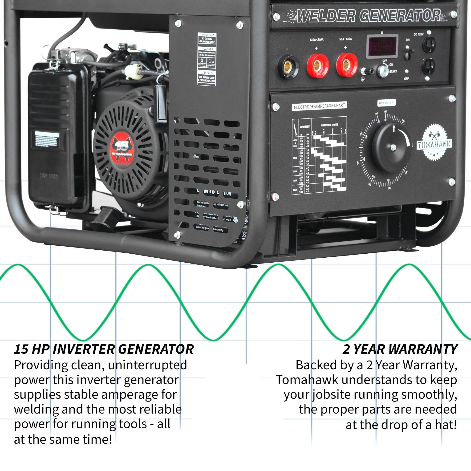 Tomahawk 210 Amp Engine Driven Welder Generator 2000 Watt 15 HP Gas Powered - Machine Horizon